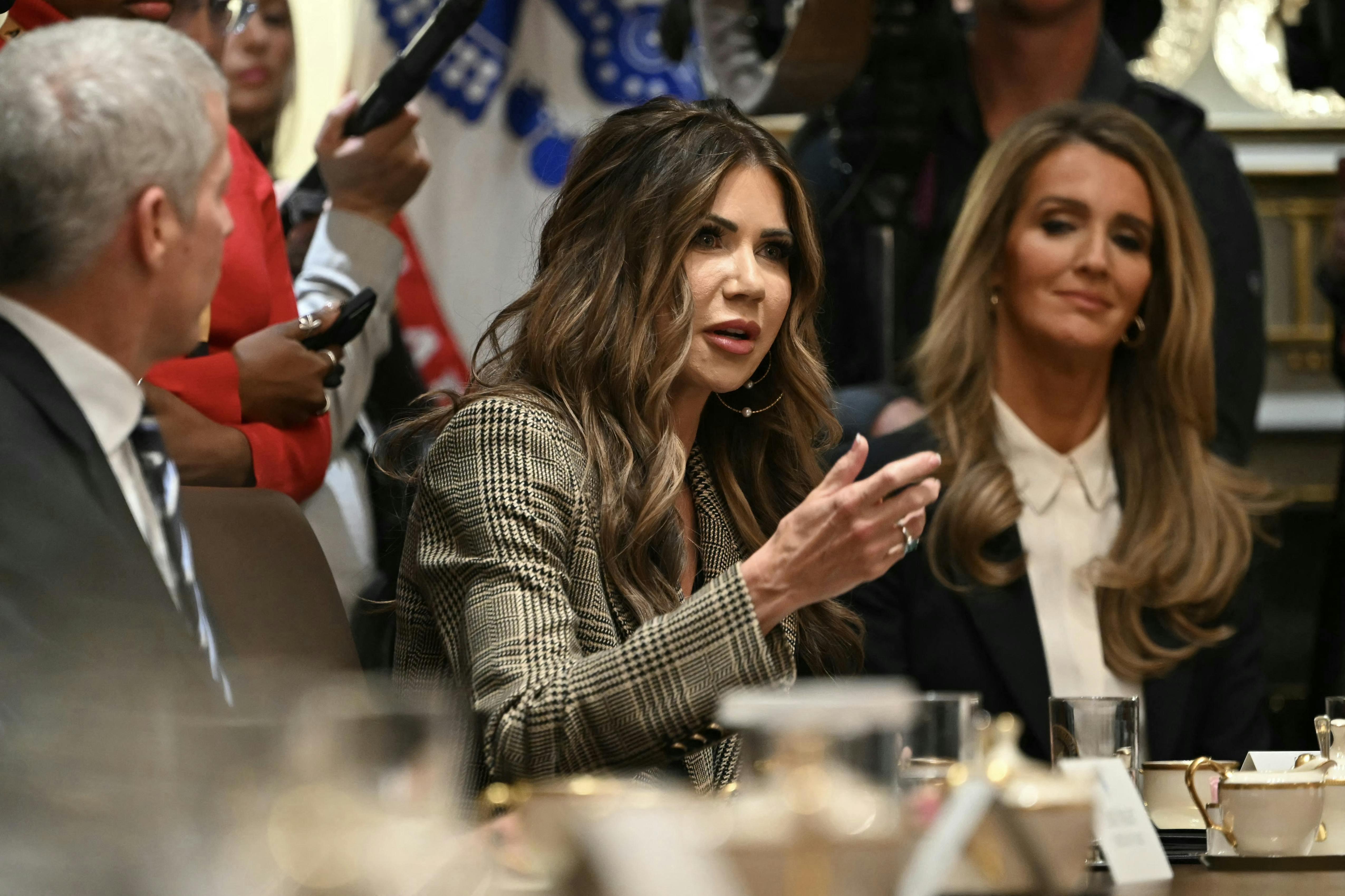 Homeland Security Secretary Kristi Noem speaks during a Cabinet meeting at the White House.