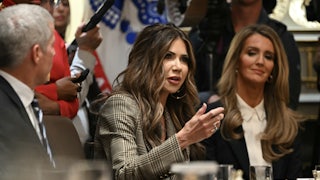 Homeland Security Secretary Kristi Noem speaks during a Cabinet meeting at the White House.