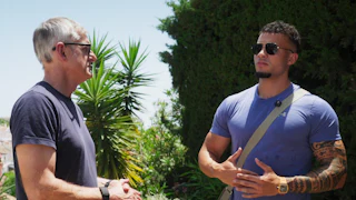 Louis Theroux and Harrison Sullivan, who goes by the handle HSTikkyTokky, in “Louis Theroux: Inside the Manosphere” on Netflix