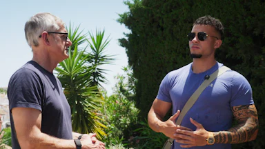 Louis Theroux and Harrison Sullivan, who goes by the handle HSTikkyTokky, in “Louis Theroux: Inside the Manosphere” on Netflix