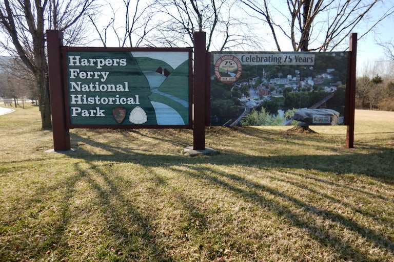 The entrance sign at Harpers Ferry National Historic Park