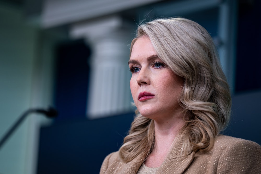 White House press secretary Karoline Leavitt glares