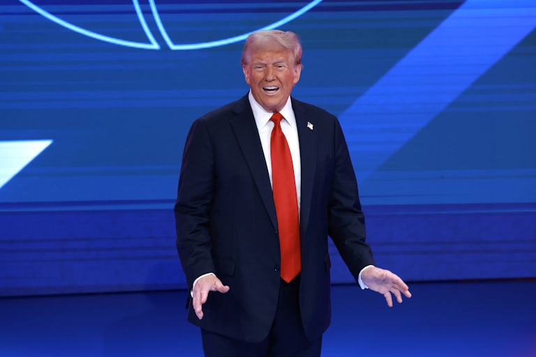 Donald Trump speaks during a town hall hosted by Univision