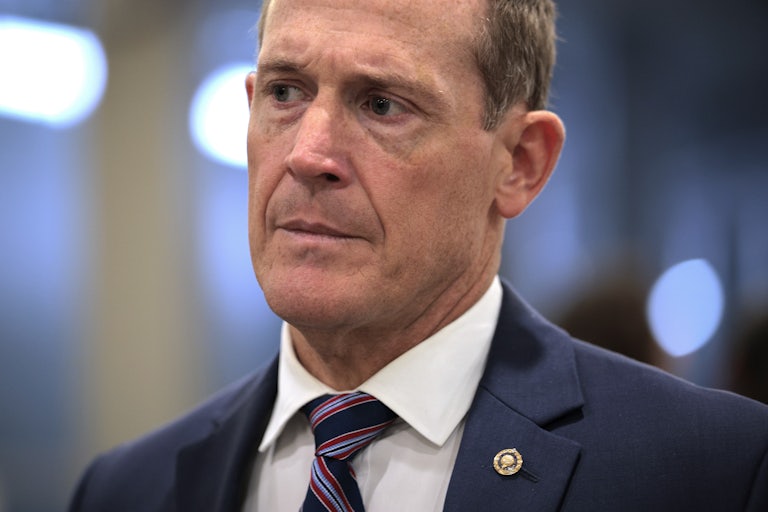 North Carolina Senator Ted Budd walks in the Capitol