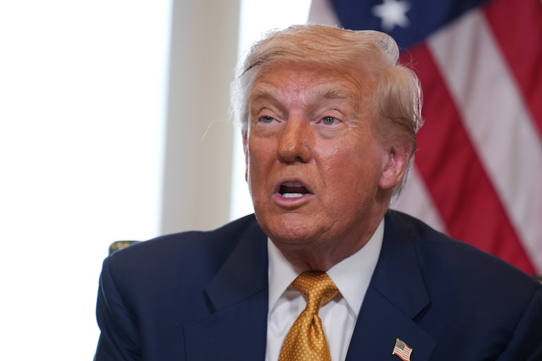 Donald Trump speaks during a press conference