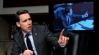 Senator Josh Hawley speaks at a Senate Homeland Security and Governmental Affairs & Senate Rules and Administration joint hearing on Capitol Hill