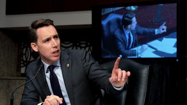 Senator Josh Hawley speaks at a Senate Homeland Security and Governmental Affairs & Senate Rules and Administration joint hearing on Capitol Hill