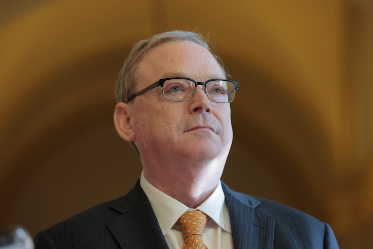 Kevin Hassett addresses reporters in the Capitol