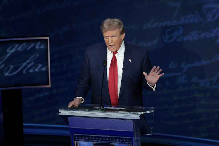 Donald Trump speaking during the debate with Kamala Harris (not pictured)