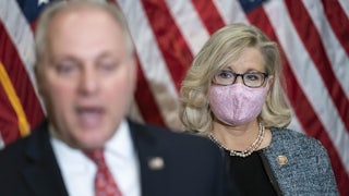 Rep. Liz Cheney and Rep. Steve Scalise at a press conference