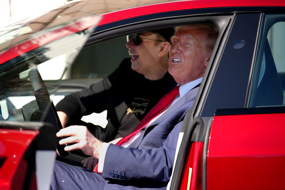 Trump and Musk during their Tesla infomercial on the South Lawn of the White House
