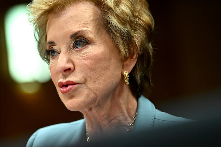 Education Secretary Linda McMahon speaks during a Senate subcommittee hearing