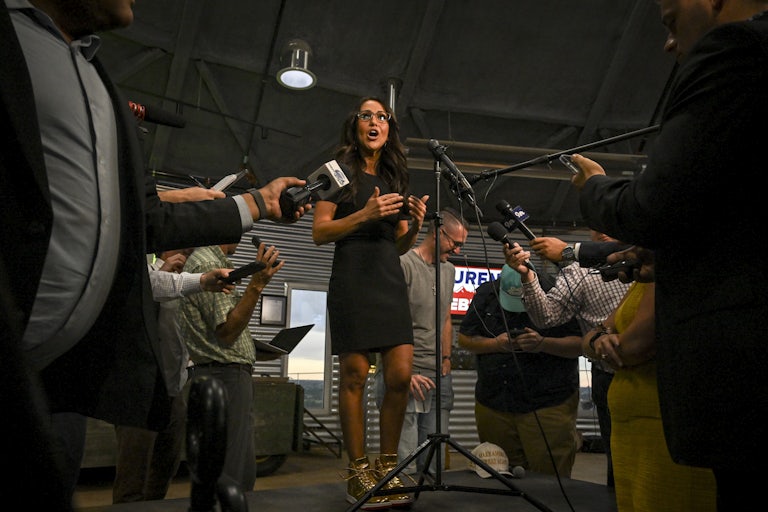 Lauren Boebert speaks to reporters