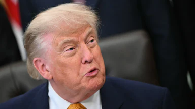 Donald Trump grimaces while looking to his left