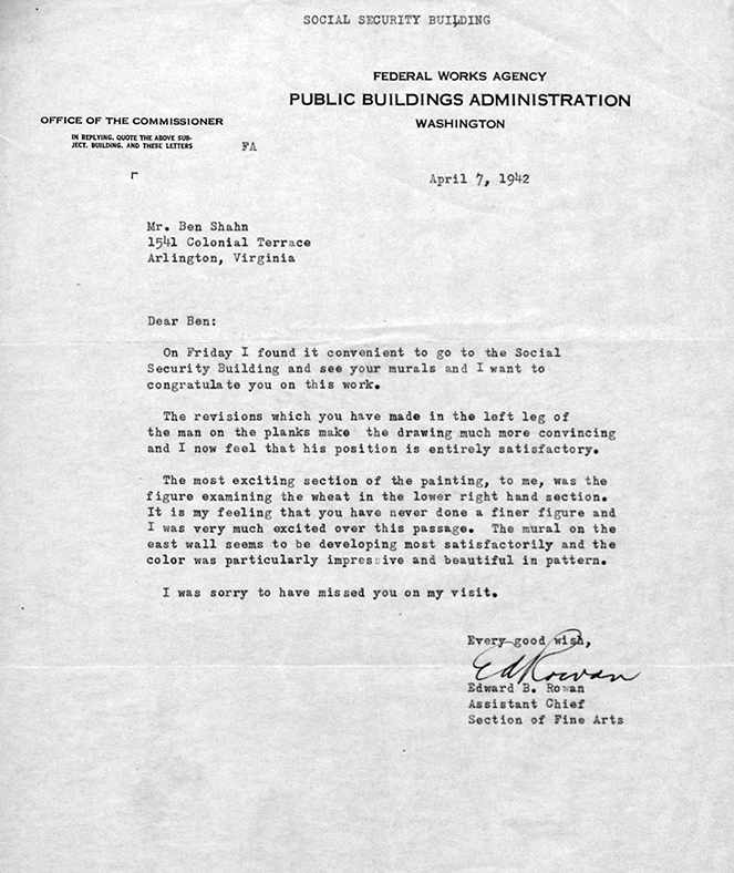 A letter to Ben Shahn from Edward B. Rowan