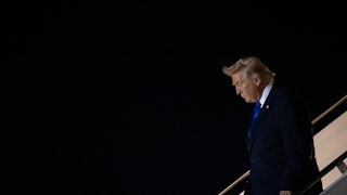 Donald Trump steps off of Air Force One at Palm Beach International Airport on February 6, 2026 in Palm Beach, Florida.