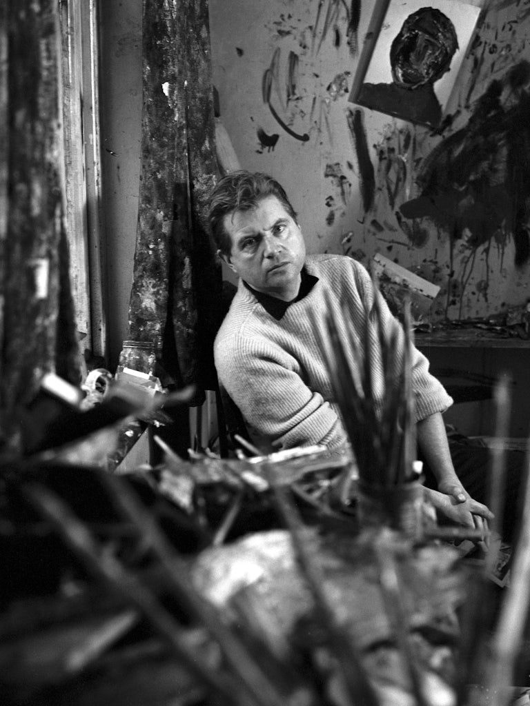 Francis Bacon in his studio at Overstrand Mansions in Battersea.