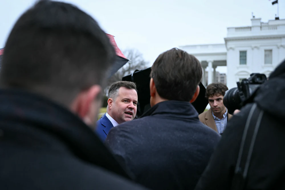 Bill Pulte, Director of the Federal Housing Finance Agency, speaks to reporters outside the West Wing of the White House.