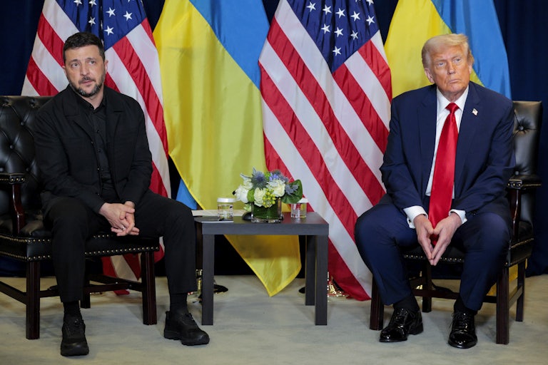 Ukrainian President Volodymyr Zelenskiy and U.S. President Donald Trump sit next to each other at the U.N.