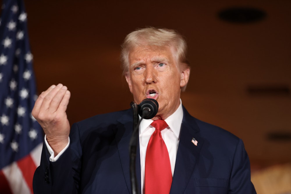 Donald Trump speaks at II Toro E La Capra in Las Vegas, Nevada. The event focused on Trump’s proposed policy to eliminate taxes on tips for service industry employees.
