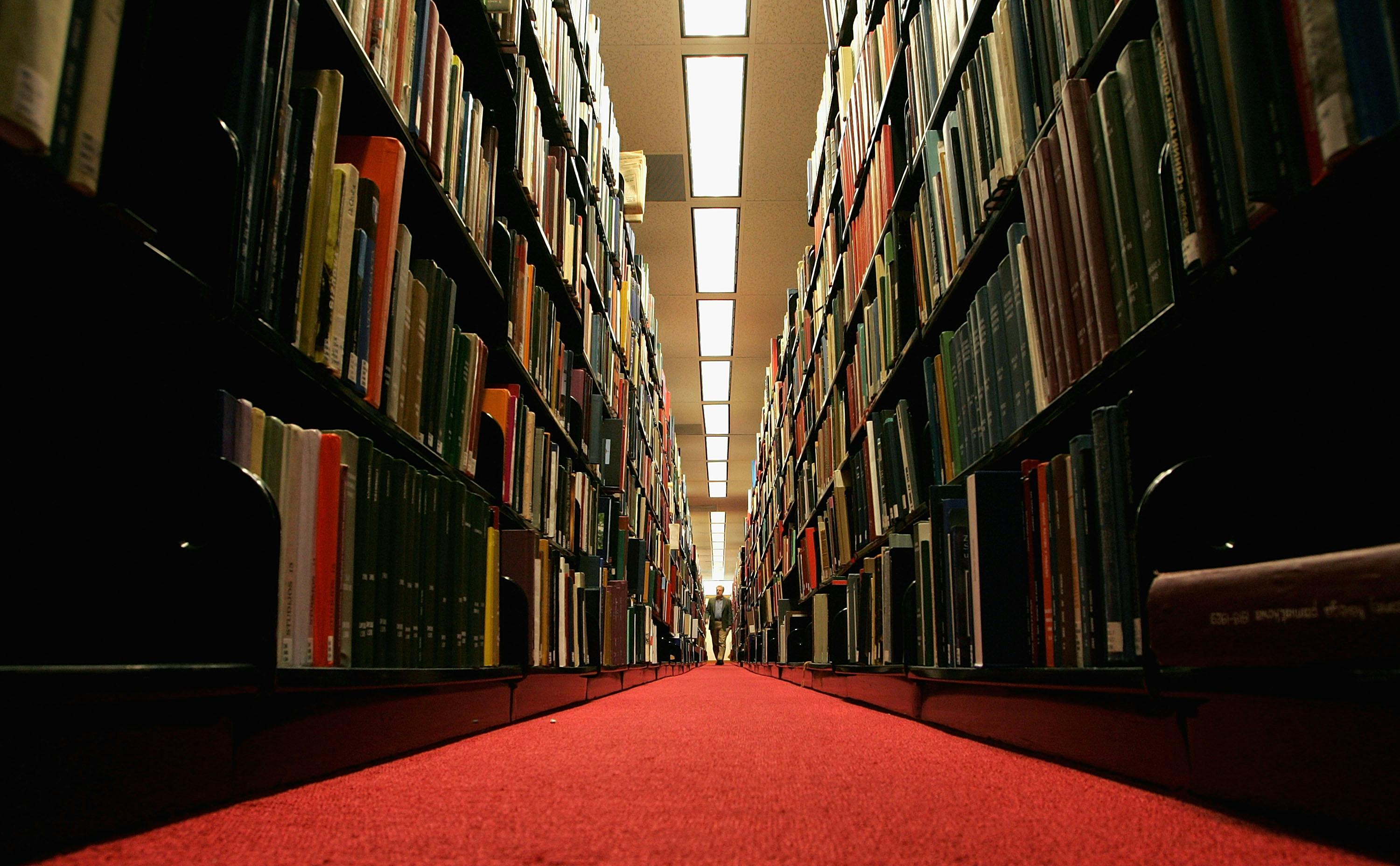 Library with two tall rows of books