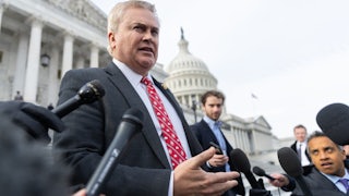 Representative James Comer speaks to reporters outside the Capitol