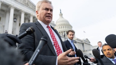 Representative James Comer speaks to reporters outside the Capitol