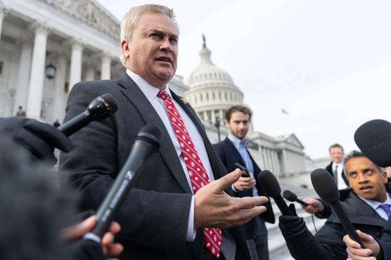 Representative James Comer speaks to reporters outside the Capitol