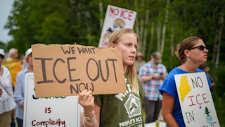 People protest against ICE in Biddeford, Maine, after the fatal shooting of Joan Sebastian Guerrero.