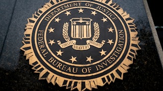 The FBI seal on the side of the bureau building in Washington, D.C.