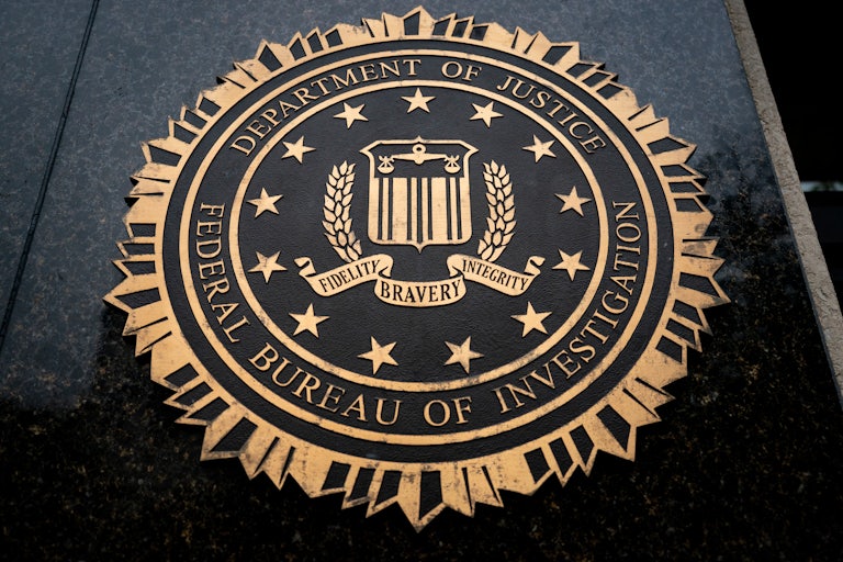 The FBI seal on the side of the bureau building in Washington, D.C.