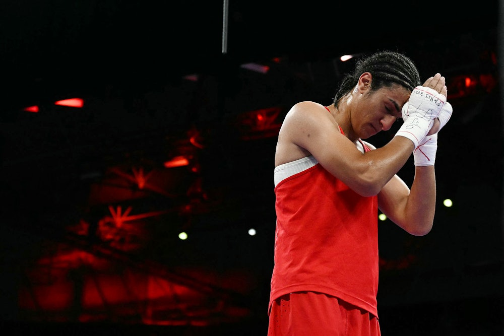 Algeria’s Imane Khelif celebrates her victory over Hungary's Anna Luca Hamori