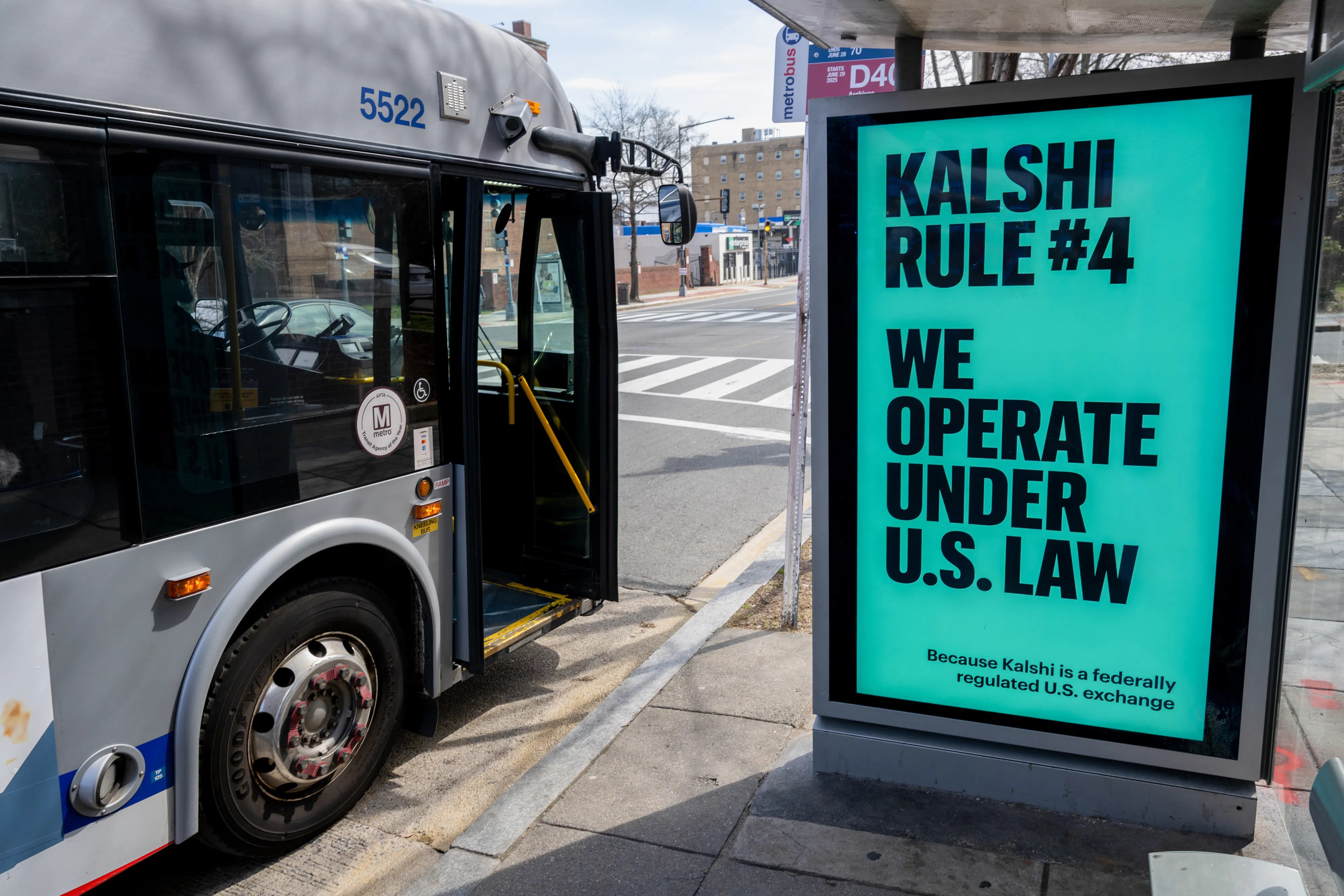 A Kalshi advertisement at a bus stop in Washington, D.C.