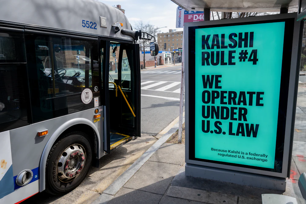 A Kalshi advertisement at a bus stop in Washington, D.C.