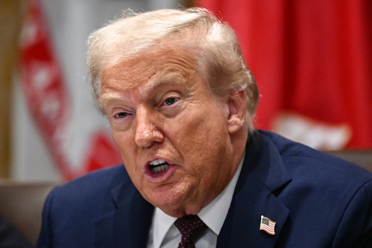 President Donald Trump at a press conference in the Oval Office.