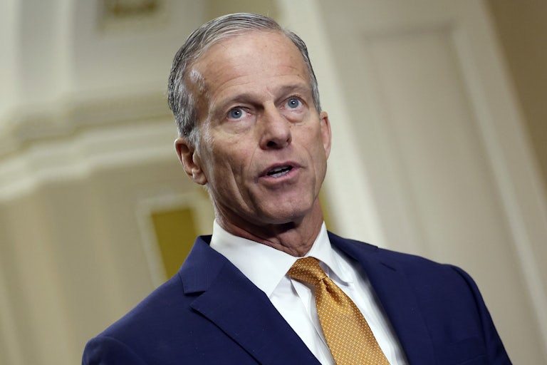 Senator John Thune speaks to reporters