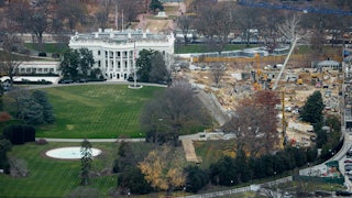 An aerial view of the construction at the White House