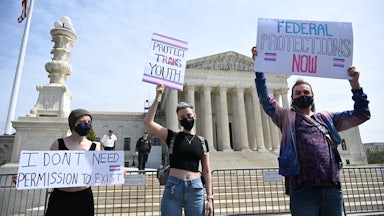 Transgender rights activists gather in front of the US Supreme Court last year.