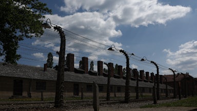 A view of the outside of Auschwitz-Bikenau, taken in June 2025.