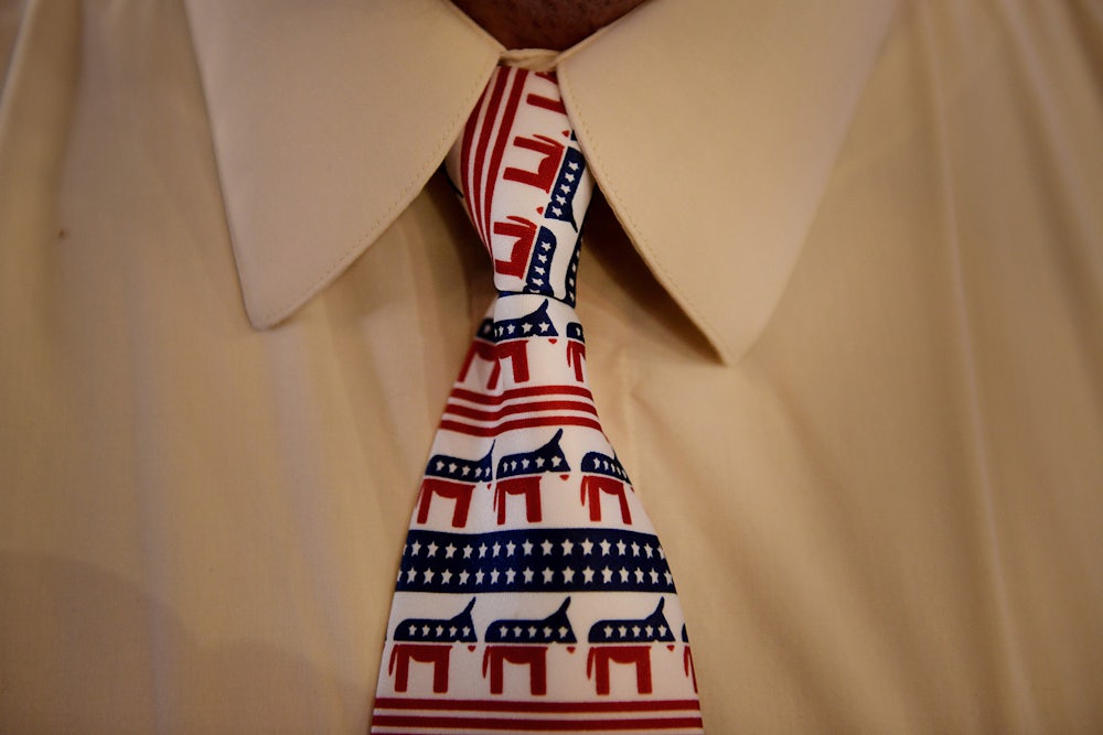 A tie branded with a donkey, the symbol of the Democratic party
