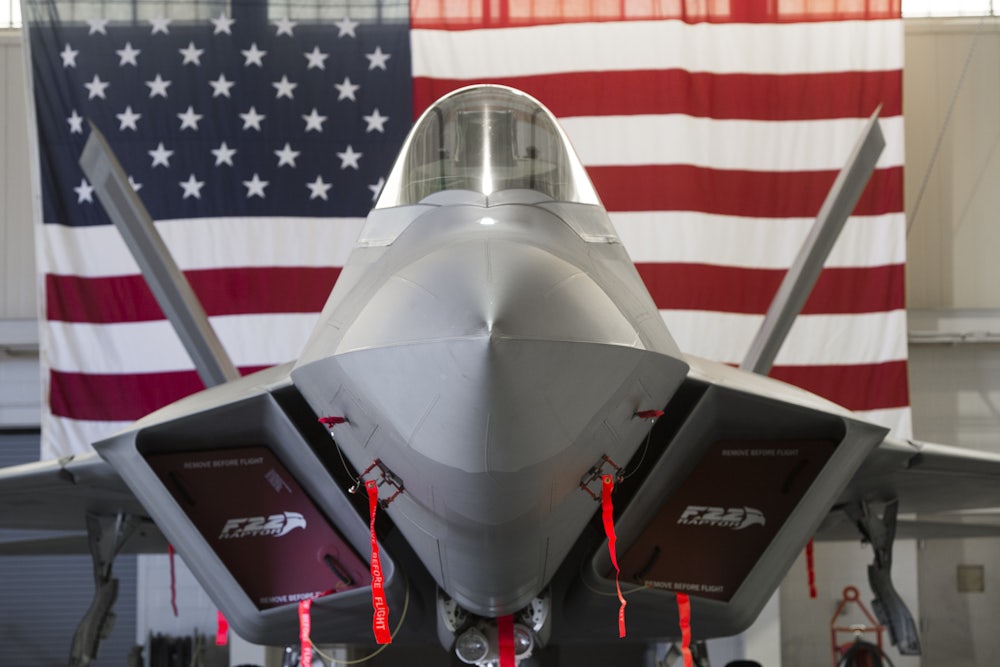 A U.S. Air Force Lockheed Martin F-22 Raptor stealth fighter jet