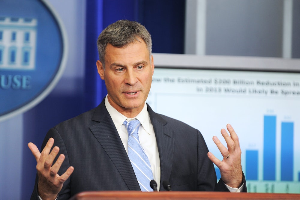 Alan Krueger speaks during a press briefing at the White House in Washington.