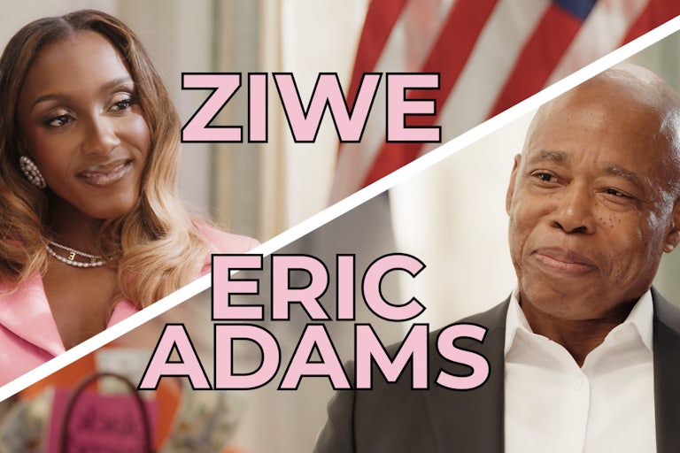 Splitscreen of Ziwe and Eric Adams