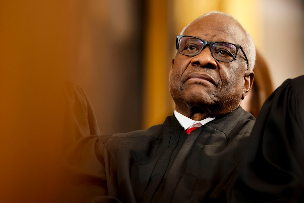 Clarence Thomas listends during the 60th presidential inauguration in the rotunda of the U.S. Capitol in Washington, D.C.