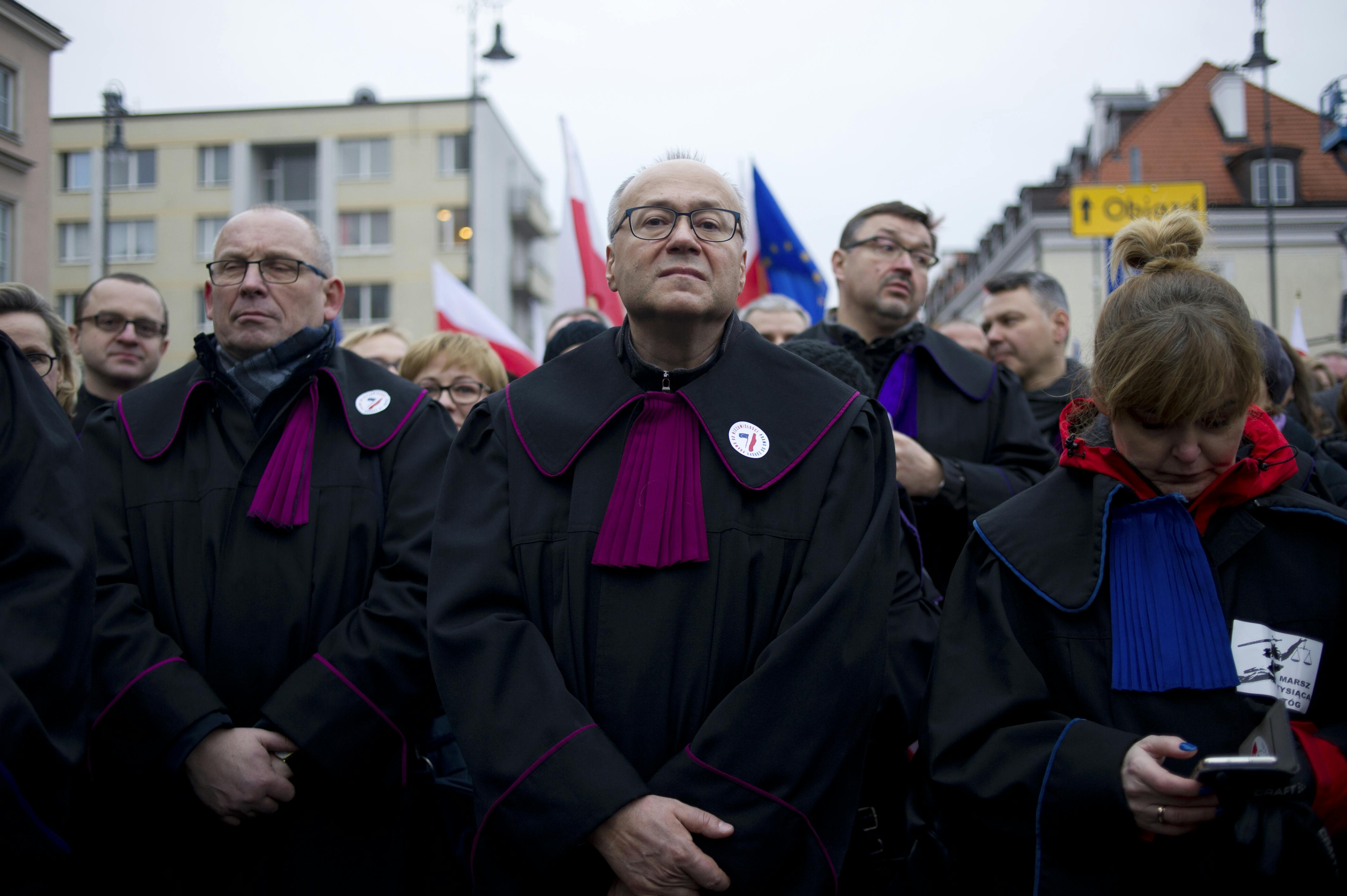 Judges take part in the silent march of the Thousand Robes on January 11, 2020 in Warsaw, Poland. 