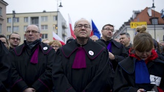 Judges take part in the silent march of the Thousand Robes on January 11, 2020 in Warsaw, Poland.