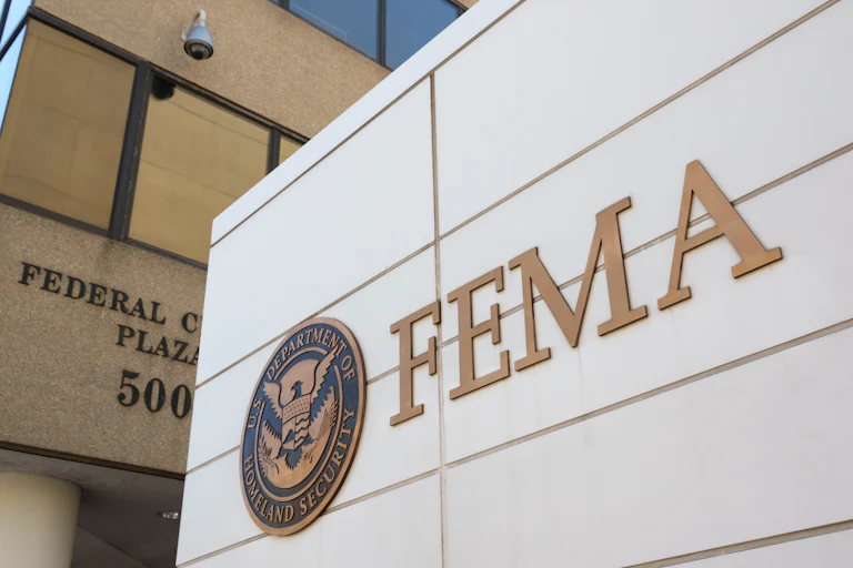 A FEMA sign on a federal building