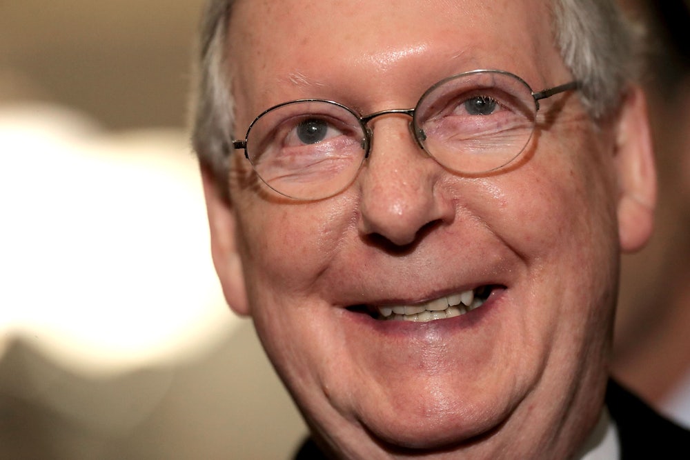 A close up of Senate Minority Leader Mitch McConnell.