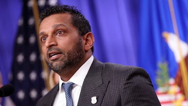 FBI Director Kash Patel speaks during a press conference