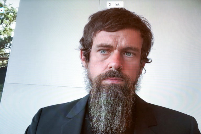 Twitter CEO Jack Dorsey, looking concerned, on a videoconference call